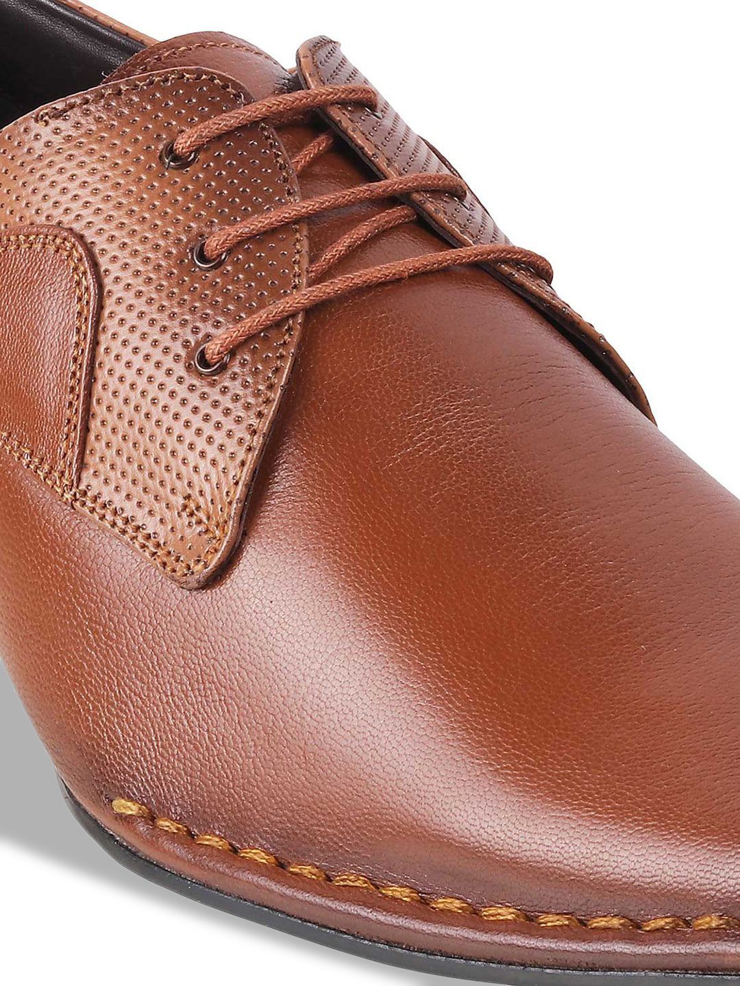 Mochi Men Tan Brown Solid Leather Formal Derbys