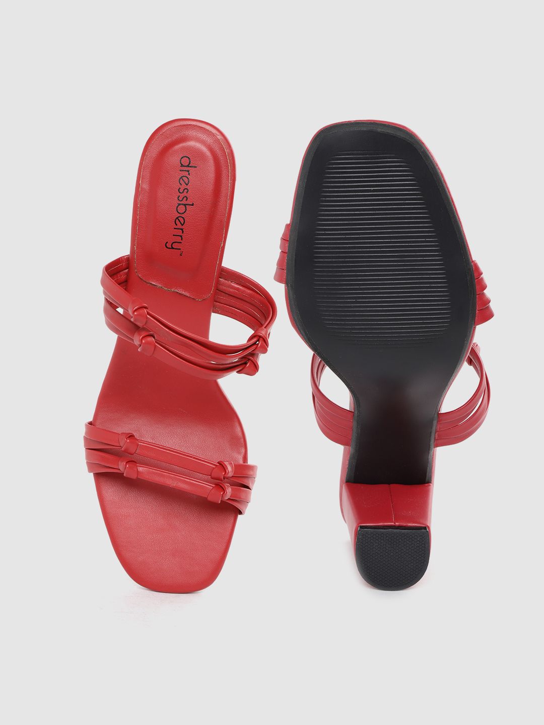 DressBerry Women Red Knot Detail Block Heels
