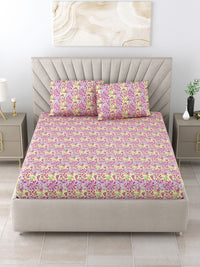BOMBAY DYEING Dream Lover Violet Floral Cotton 104 TC Queen Bedsheet Set 2.54 x 2.24m