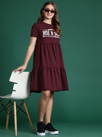 DressBerry Typography Printed Tiered A-Line Dress