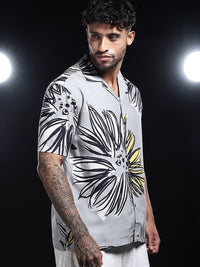 Eszett Floral Printed Cuban Collar Short Sleeves Pure Cotton Shirt