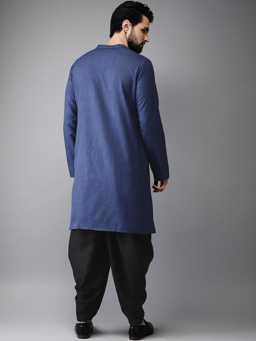 Anouk Men Navy & Black Solid Layered Kurta with Dhoti Pants