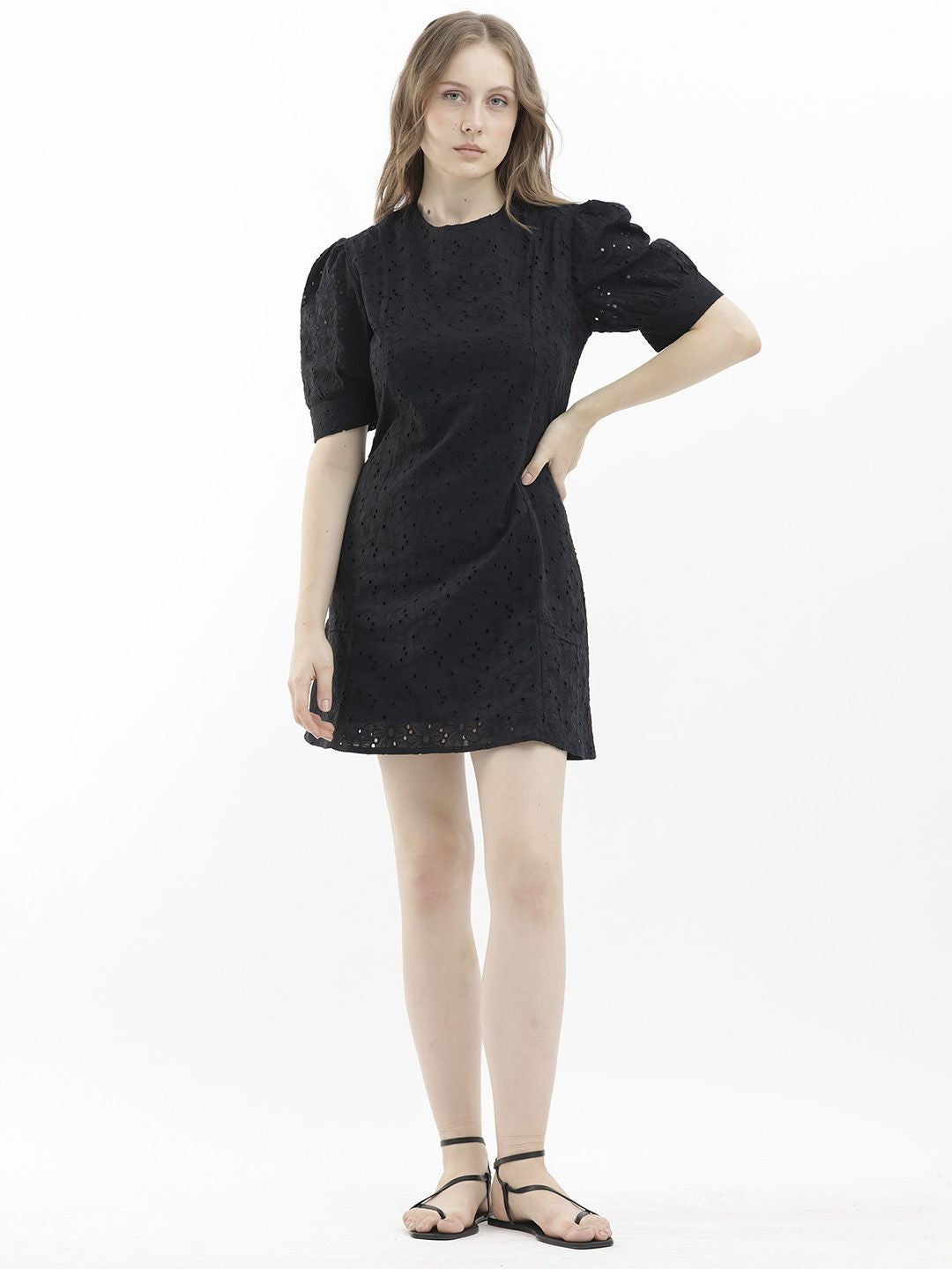 RAREISM Puff Sleeve Cotton Sheath Mini Dress