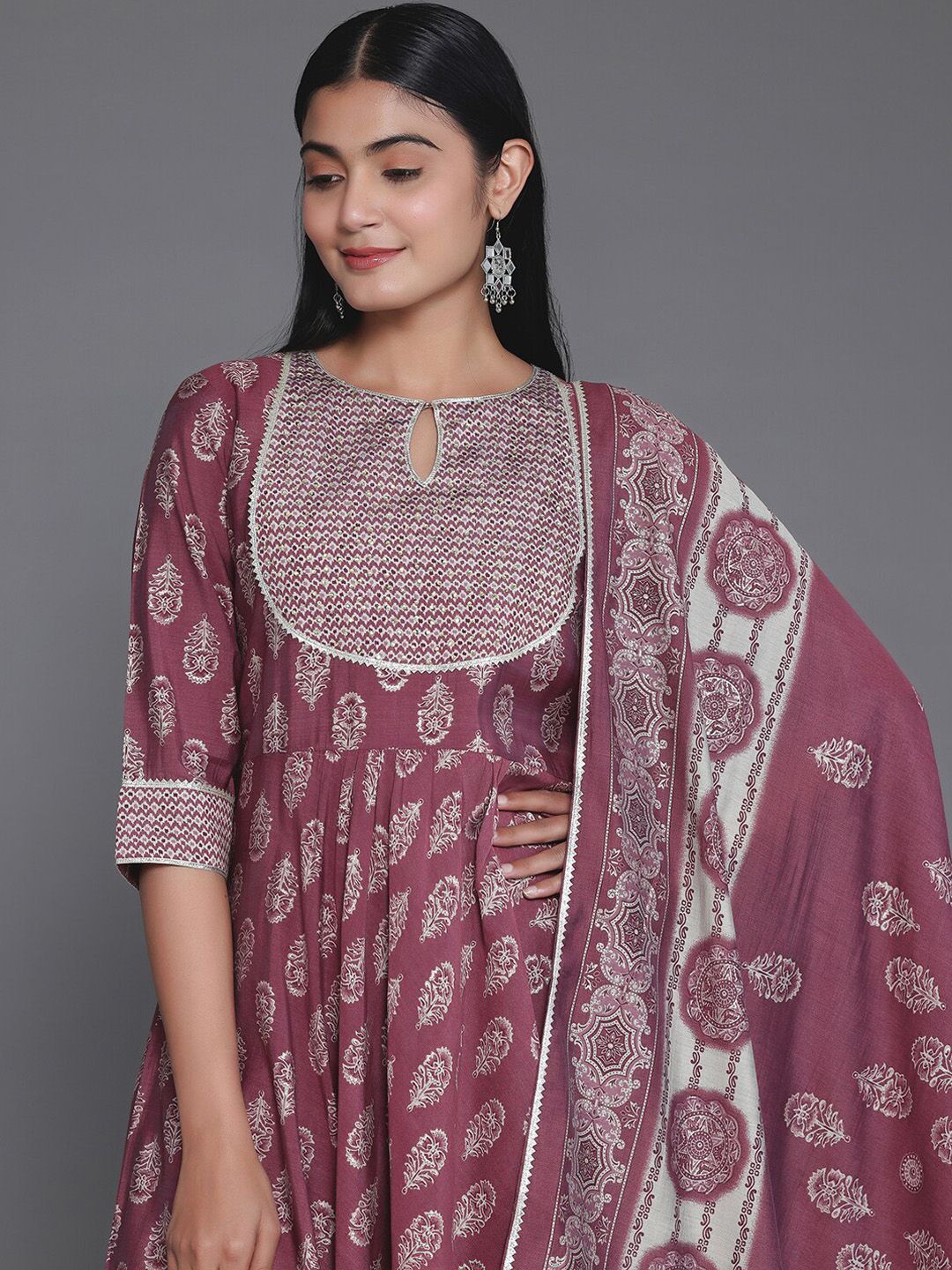 Libas Floral Printed Empire Gotta Patti Kurta with Palazzos & With Dupatta