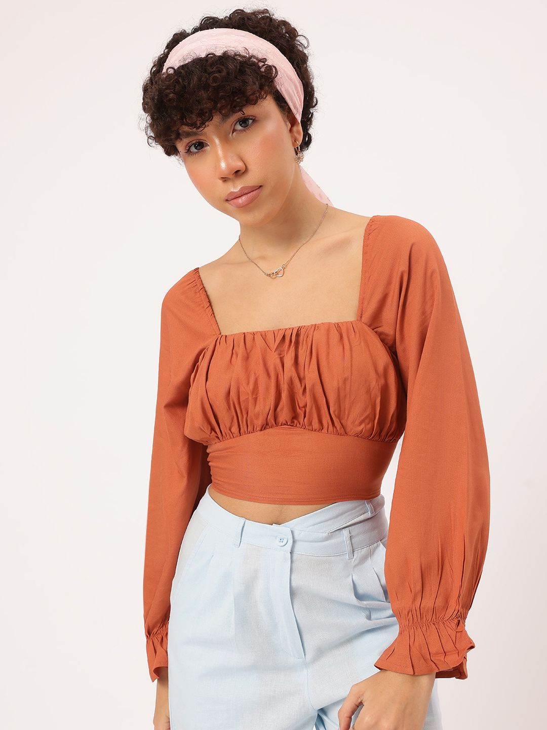 DressBerry Ruched Smocked Back Crop Top