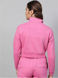 STREET 9 Women Pink Solid Pure Cotton Crop Sweatshirt