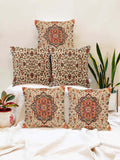STITCHNEST Set Of 5 Brown & Beige Floral Square Cushion Covers