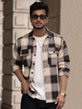 Powerlook Men Spread Collar Tartan Checked Cotton Casual Shirt