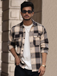 Powerlook Men Spread Collar Tartan Checked Cotton Casual Shirt