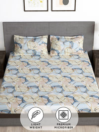 Story@home Cream & Blue Geometric 180 TC Queen Bedsheet with 2 Pillow Covers