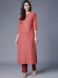 Vishudh Women Rust Striped Straight Kurta
