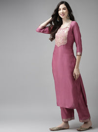 Indo Era Women Pink Yoke Design Regular Kurta with Palazzos & Dupatta