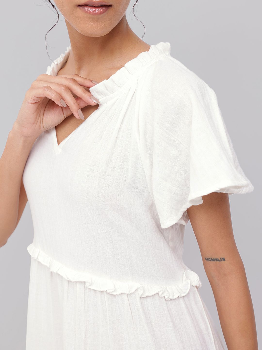 DressBerry Cottagecore Tiered Ruffled Pure Cotton A-Line Dress
