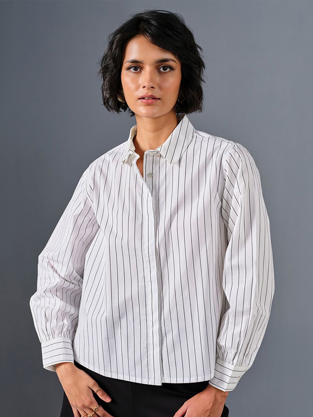 AND Striped Cotton Shirt Style Top