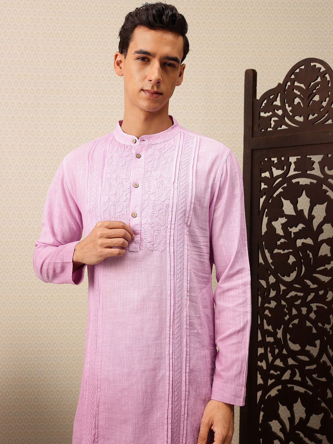 House of Pataudi Floral Embroidered Pure Cotton Jashn Kurta with Salwar