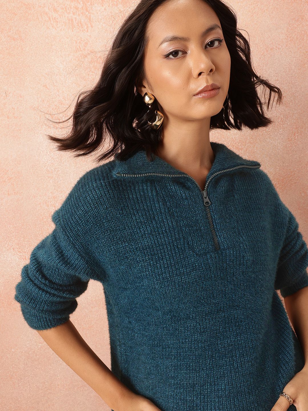 all about you Ribbed Acrylic Longline Pullover