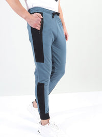 The Indian Garage Co Men Teal Blue & Black Colourblocked Slim-Fit Joggers