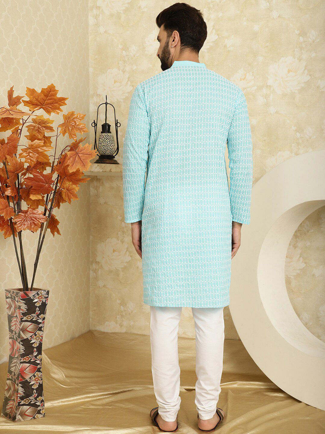 SOJANYA Floral Embroidered Pure Cotton Kurta with Churidar