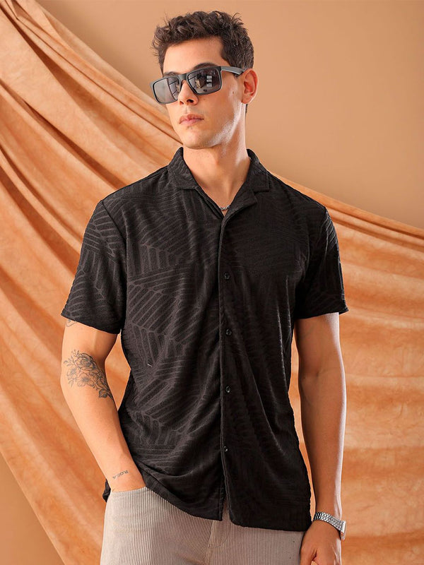The Indian Garage Co Men Slim Fit Textured Terry Knit Resortwear Shirt