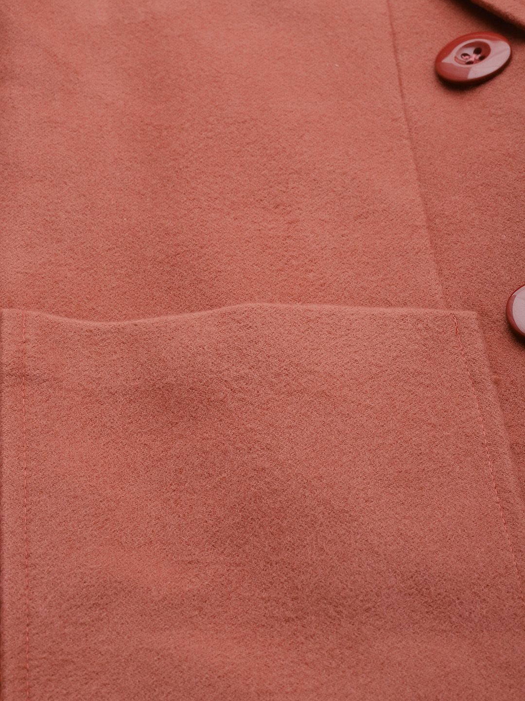 all about you Women Dusty Pink Solid Single Breasted Overcoat with Oversized Pockets