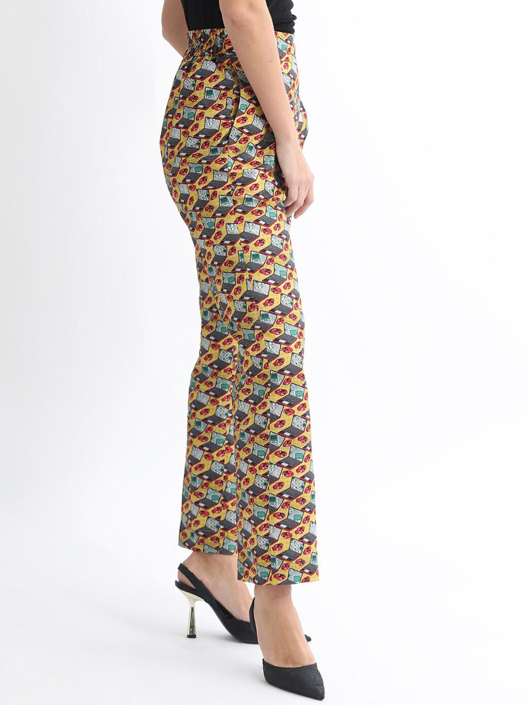 RAREISM Women Slim Fit Conversational Printed High-Rise Cotton Regular Trousers