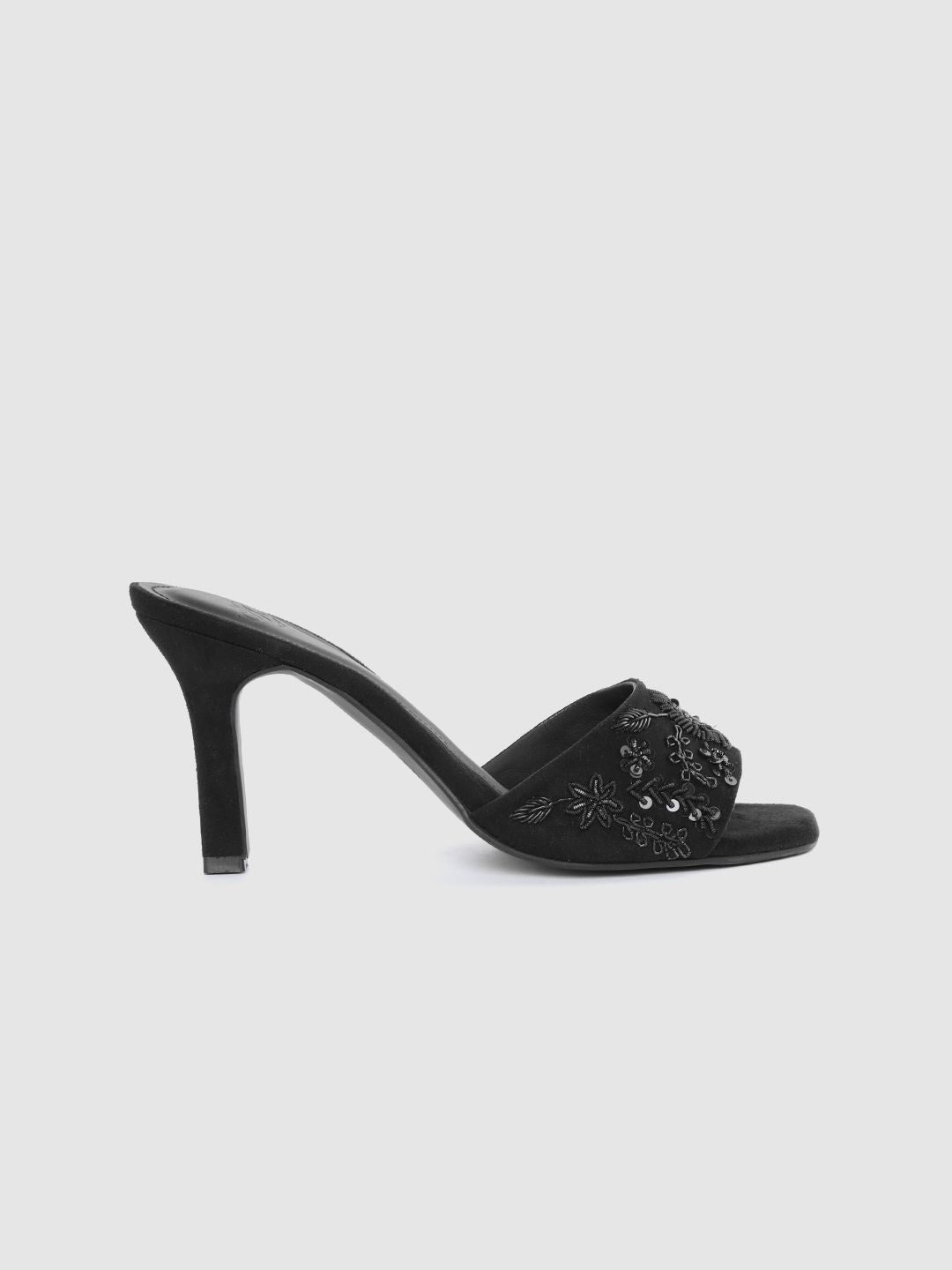 House of Pataudi Women Black Western Embellished Handcrafted Heels