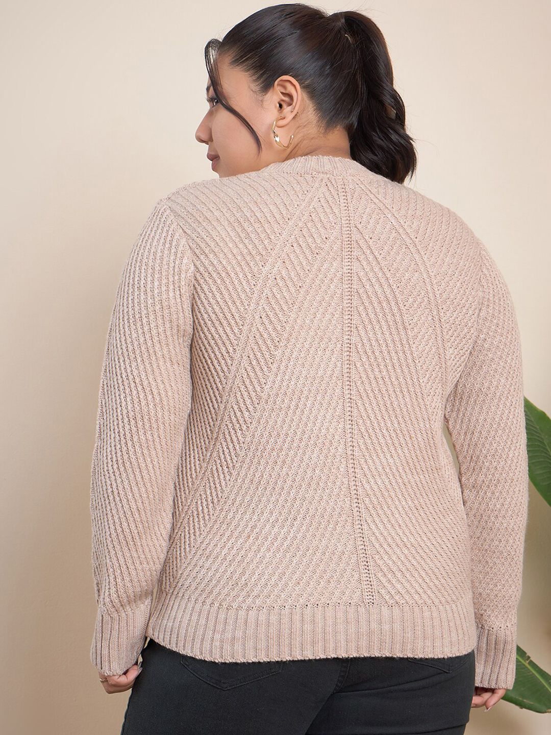 CURVY STREET Cable Knit Self Design Pullover Acrylic Sweater