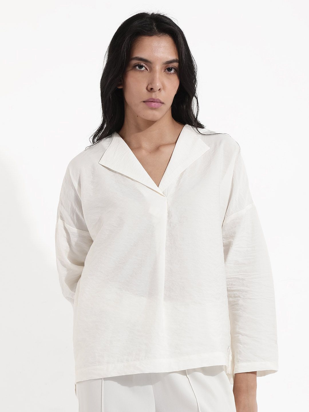 Rareism Shirt Collar Lengan Panjang Kapas Separa