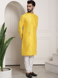 SOJANYA Geometric Embroidered Mirror Work Mandarin Collar Regular Kurta With Pyjama