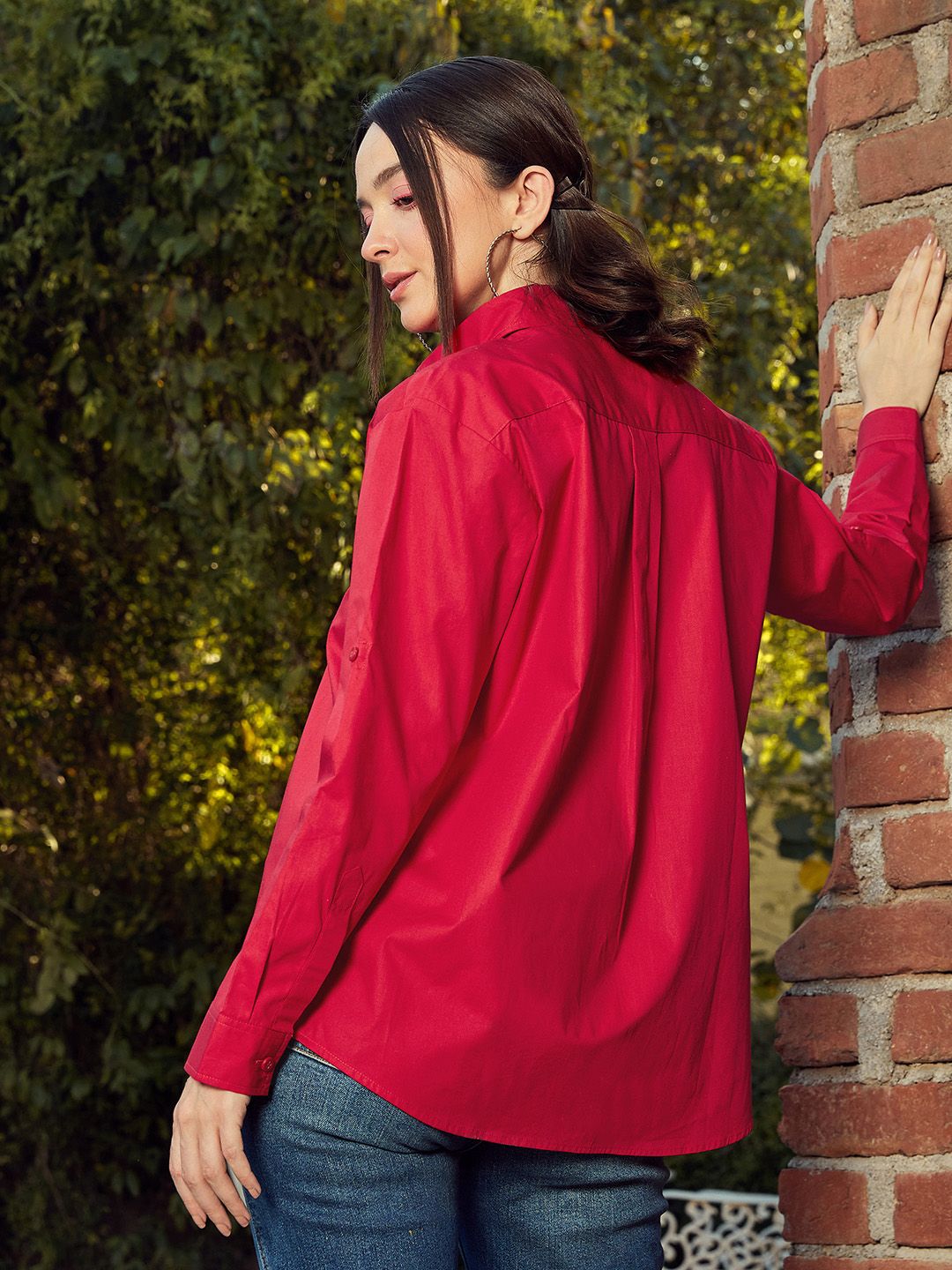 SASSAFRAS Red Boxy Fit Casual Pure Cotton Oversized Shirt