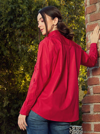 SASSAFRAS Red Boxy Fit Casual Pure Cotton Oversized Shirt