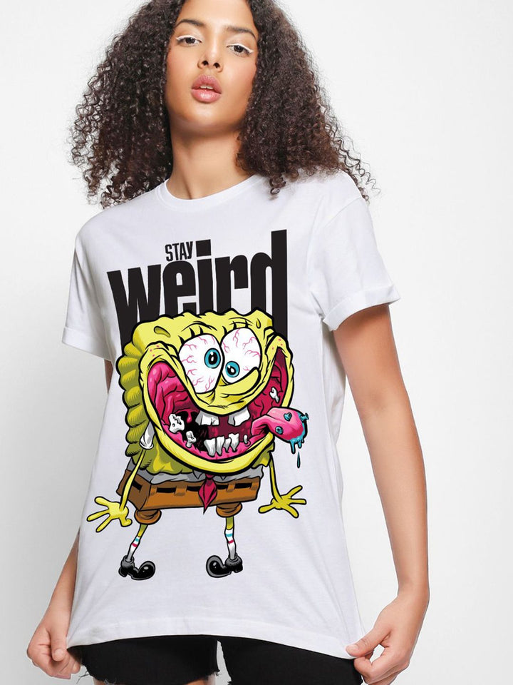 Bewakoof Women Graphic Printed Round Neck Cotton Relaxed Fit Spongebob T-shirt