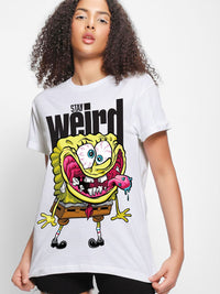 Bewakoof Women Graphic Printed Round Neck Cotton Relaxed Fit Spongebob T-shirt
