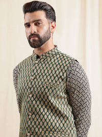 Motif Etnik Anouk Bersulam Kurta Kapas Tulen Bersulam Sequnnied Dengan Piyama & Jaket Nehru