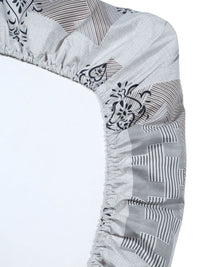 Aura Grey Ethnic Motifs Cotton 300 TC Fitted King Fine Bedsheet with 2 Pillow Covers-98 x 89 inches
