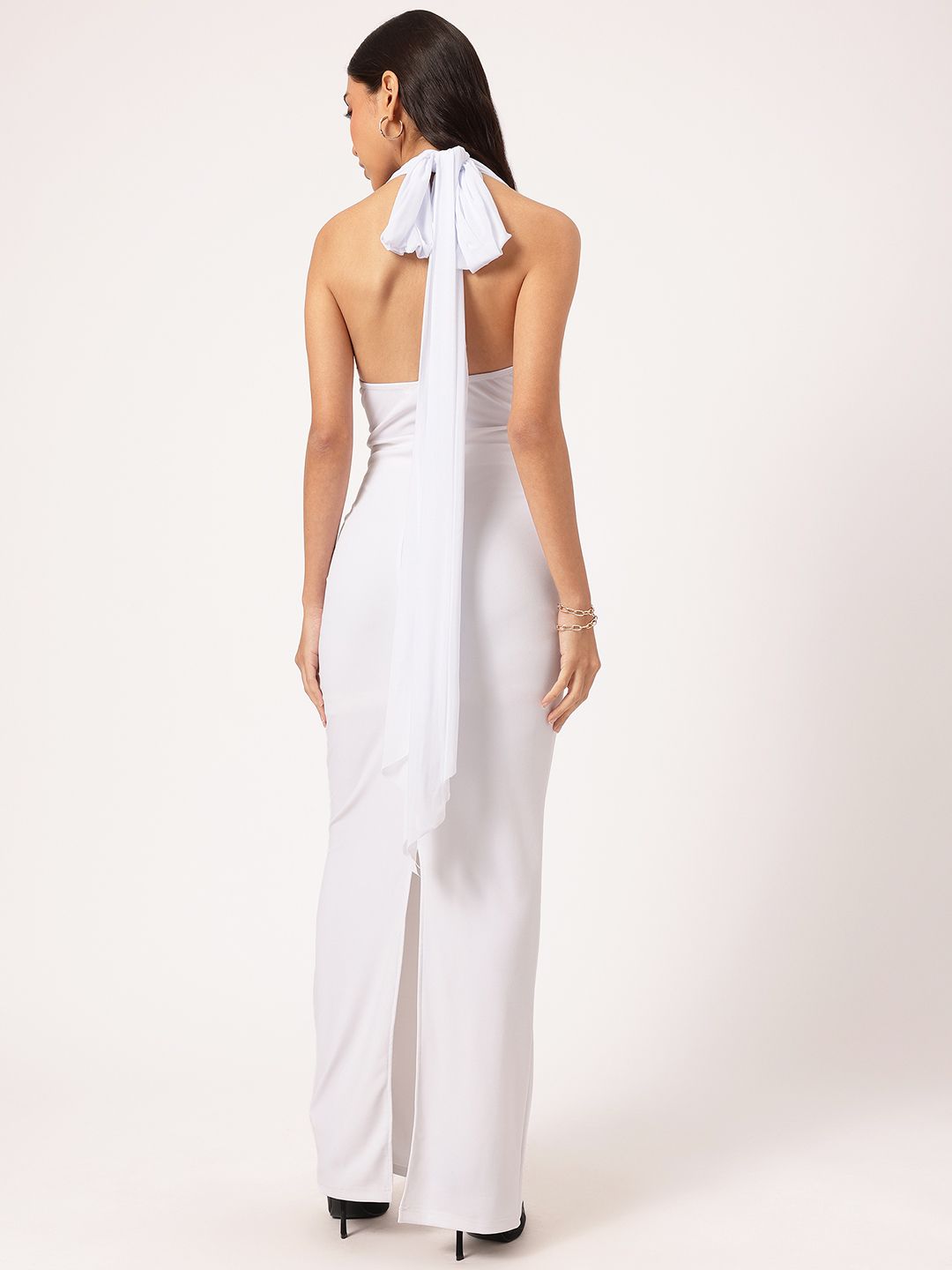 DressBerry FairyTale Fashion Halter-Neck Back Slit Stylish Tie-Up Maxi Dress