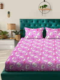 KLOTTHE Purple Conversational Cotton 400 TC King Fine Bedsheet with 2 Pillow Covers-250 x 225 cm