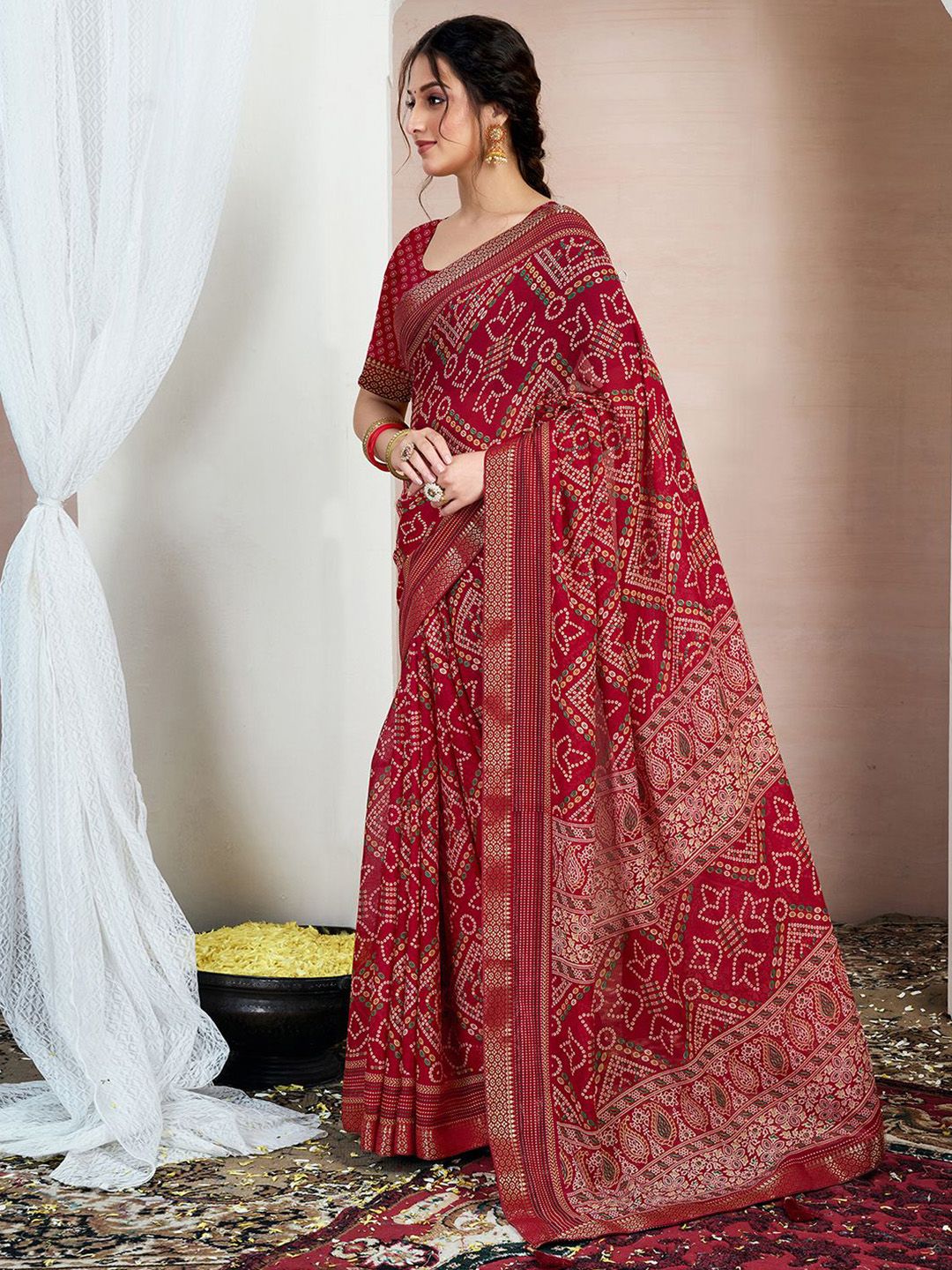 KALINI Bandhani Zari Pure Chiffon Bandhani Saree
