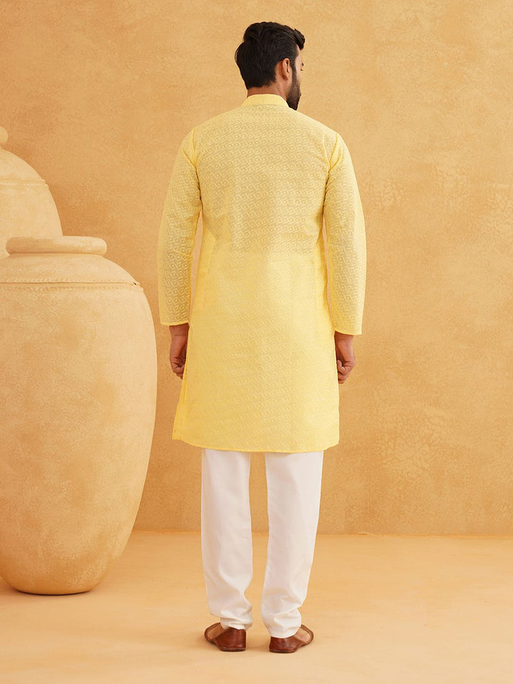 SOJANYA Lelaki Motif Etnik Kapas Tulen Sulam Kurta Chikankari