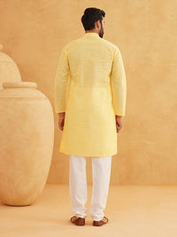 SOJANYA Lelaki Motif Etnik Kapas Tulen Sulam Kurta Chikankari