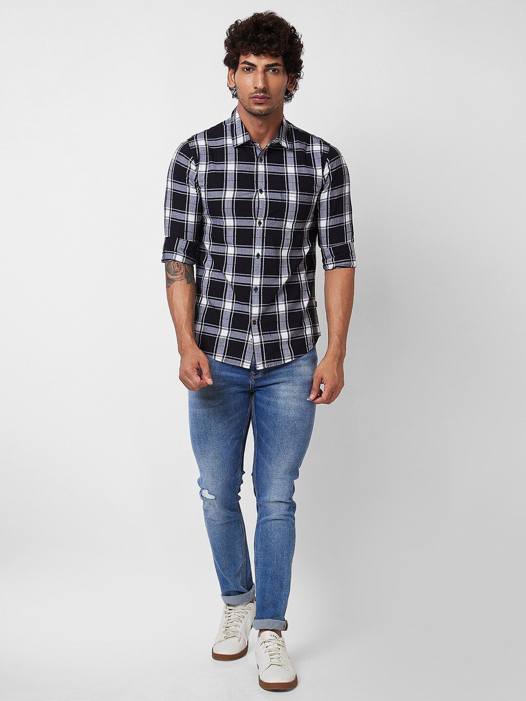SPYKAR Tartan Checked Spread Collar Cotton Casual Shirt