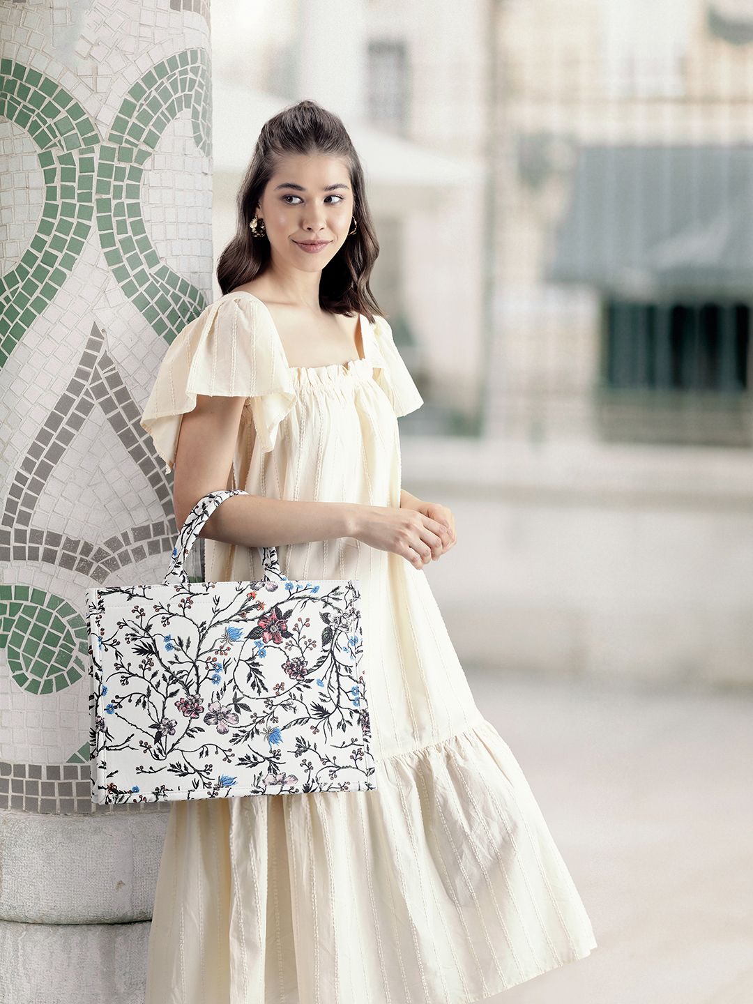 Lino Perros Floral Printed Structured Laptop Bag