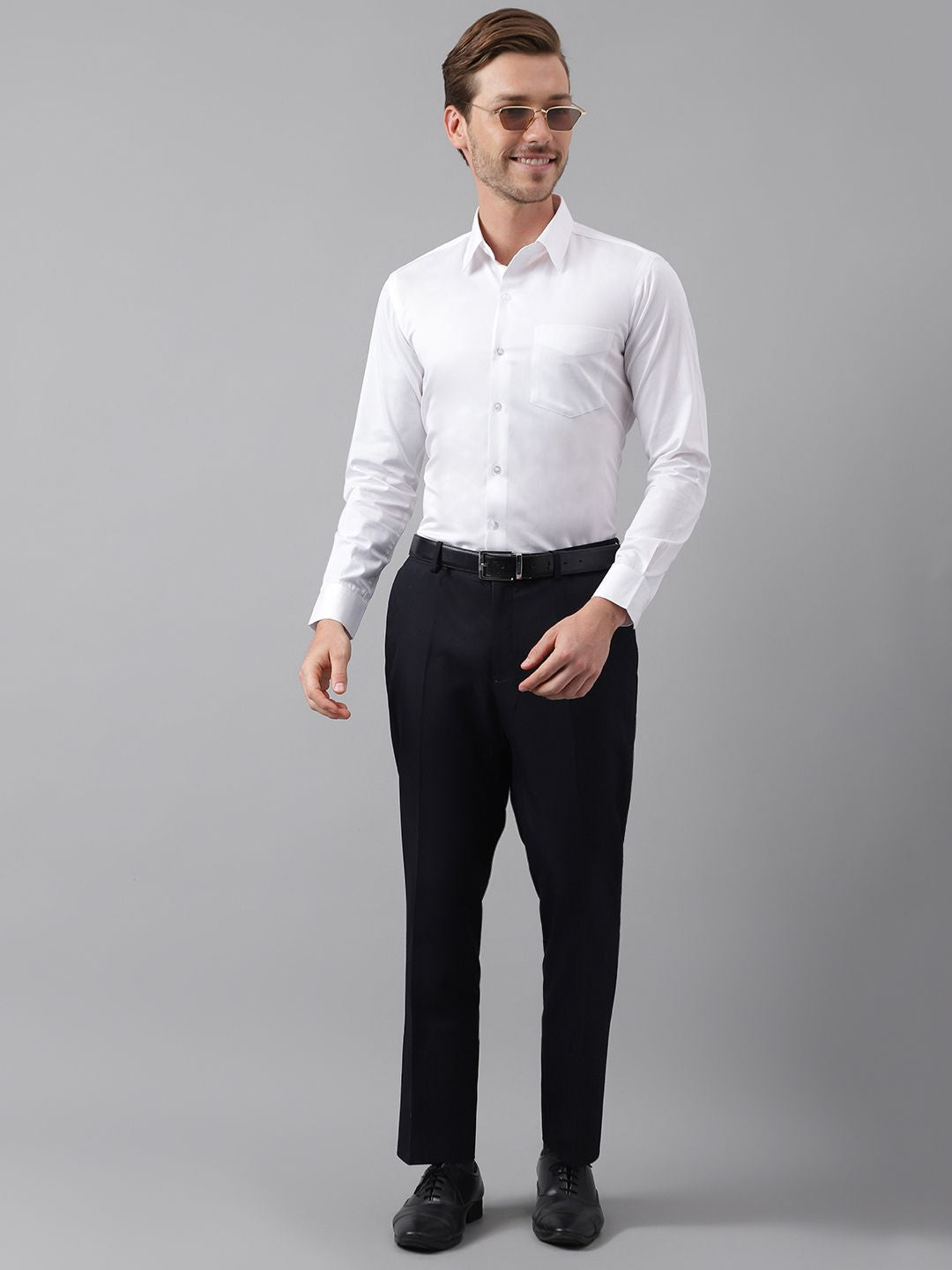 Hancock Men White Slim Fit Solid Formal Shirt