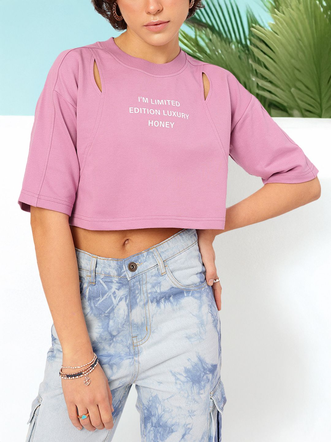 DressBerry Cut Out Detail Printed Boxy Sweatshirt