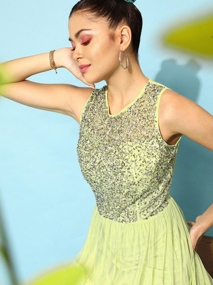 STREET 9 Women Lime Green Embellished Dress