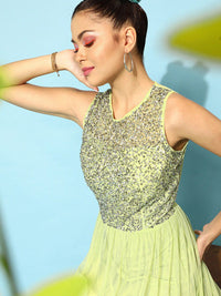 STREET 9 Women Lime Green Embellished Dress