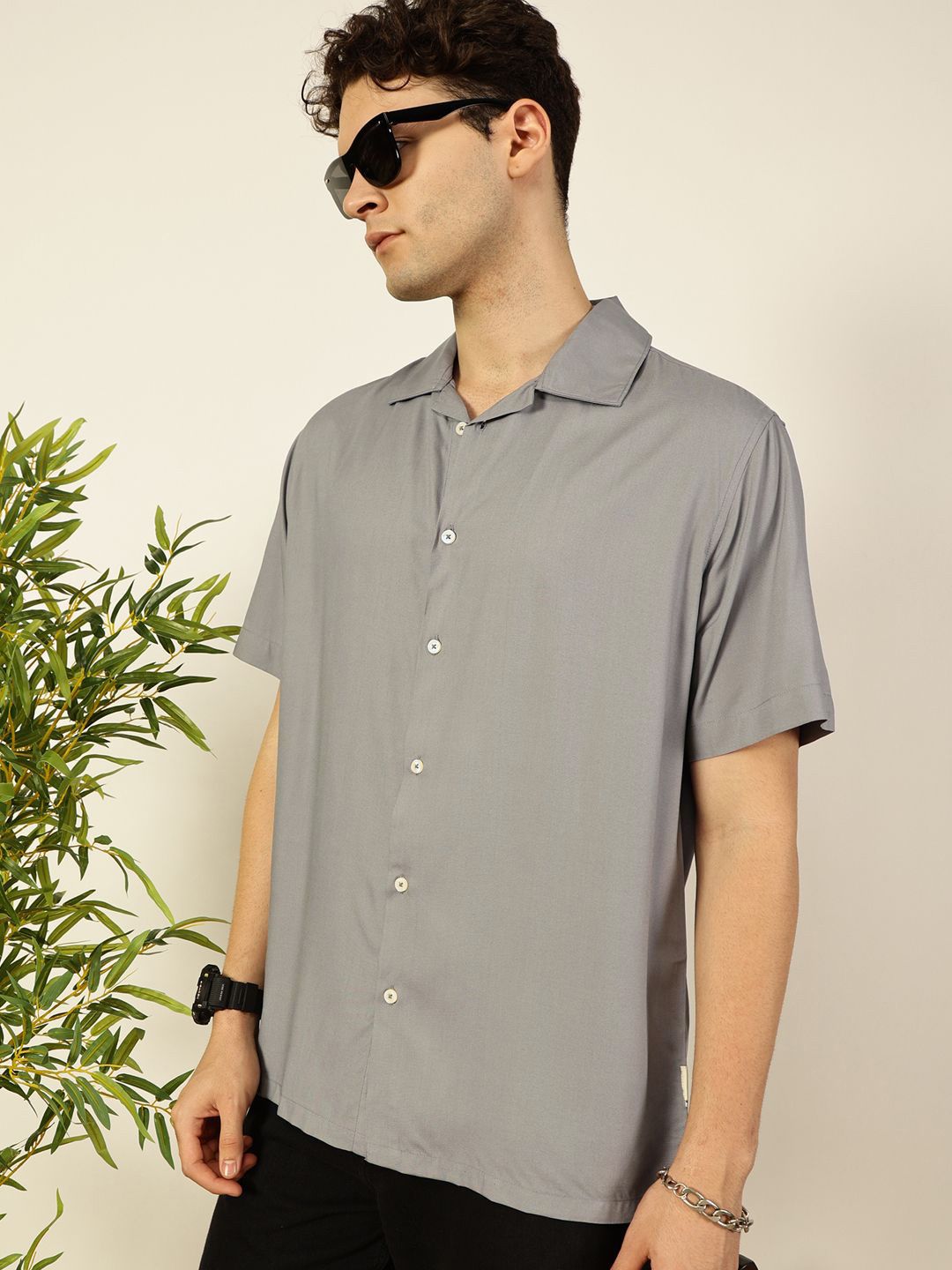Thomas Scott Men Premium Cuban Collar Solid Oversized Casual Shirt