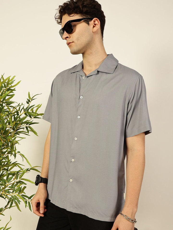 Thomas Scott Men Premium Cuban Collar Solid Oversized Casual Shirt