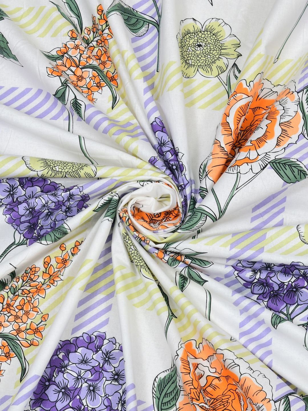 BOMBAY DYEING Florentine White Floral Pure Cotton 144TC Queen Bedsheet Set 2.28 m X 2.54m