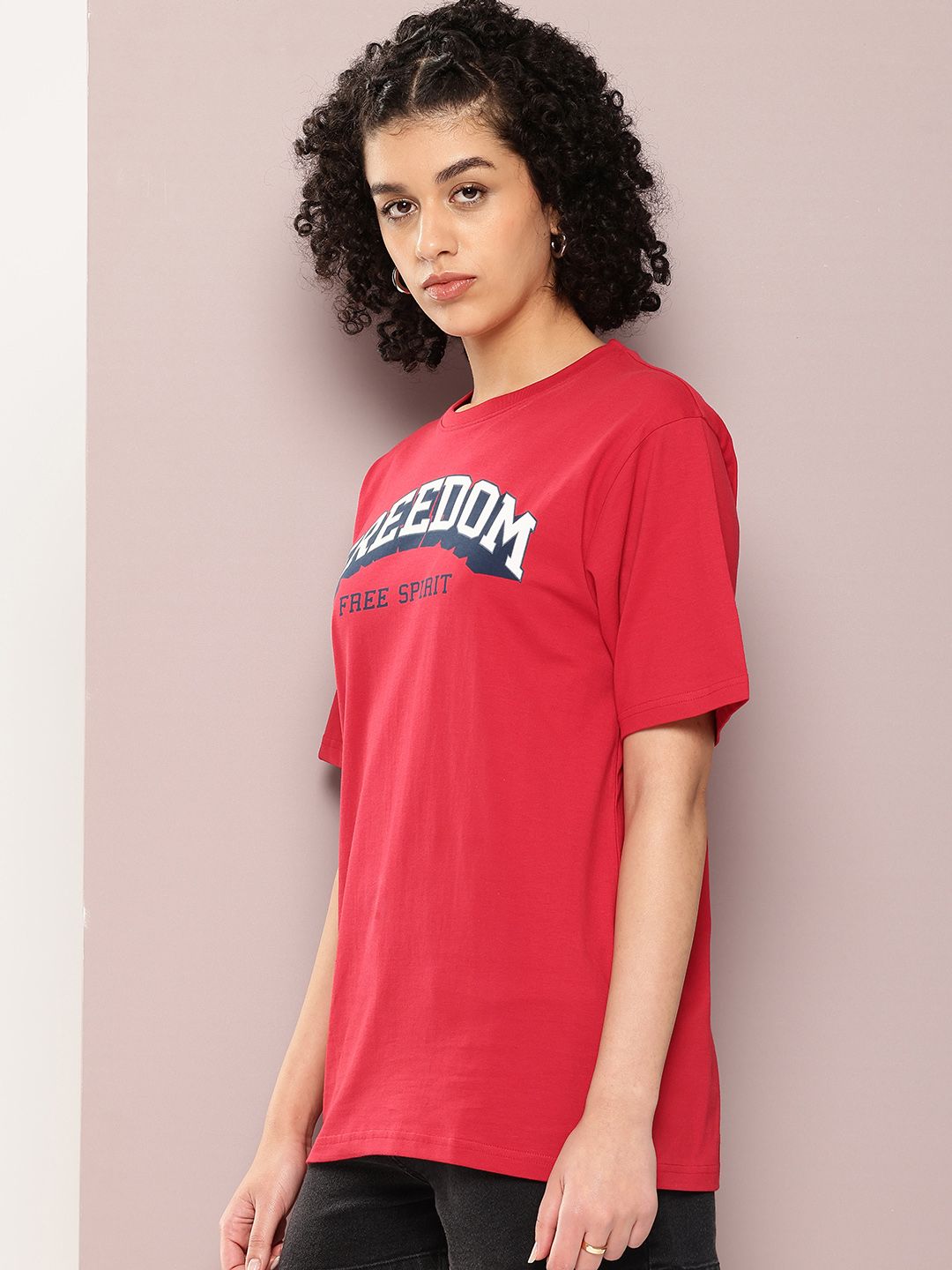 DILLINGER Women Typography Printed Pure Cotton Oversized T-shirt